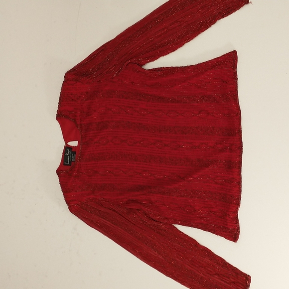 Vintage Red Beaded Top Quality Evening Blouse Christmas Holiday Silk Lawrn Kazar - Picture 10 of 12
